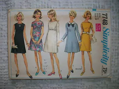 Simplicity 60s Vintage Sewing Pattern 7748 MOD Dress Collar & Cuffs Size 16 • $7.50