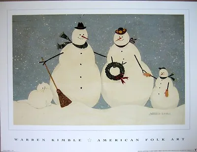 Art Print~SNOW FAMILY~Warren Kimble~Snowman~snowmen Mom Dad Son Cat 14.5x11 • $13.49