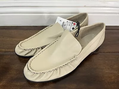 ZARA Womens Leather Loafers Flats In  Off White US SIZE 7.5 • $49.99