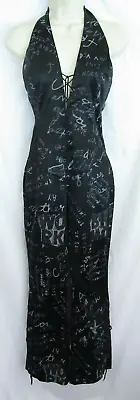 RARE Bebe Y2K Vintage Black & White Catsuit Halter Lace Up Graffiti Jumpsuit XS • $74.99