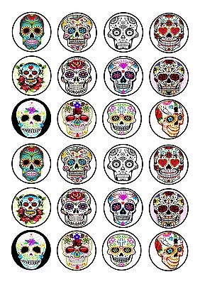 24 Day Of The Dead Skull / Skulls    Cupcake Toppers Wafer Rice Edible  • £2.50