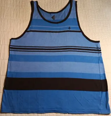 Men's Lg Volcom Blue Striped Embroidered Logo Tank Top Shirt • $15