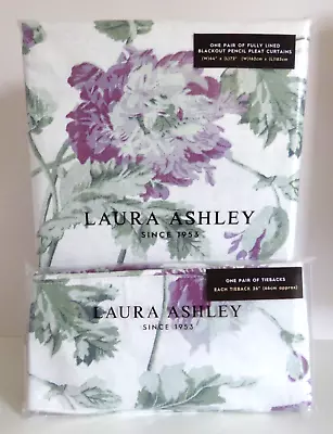 Laura Ashley Hepworth Grape Pencil Pleat Curtains 64  W X 72  L & Tie Backs BNWT • £69.99