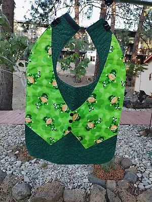 $25 • Buy Handmade Adult Bib Vest Fancy St Patricks Day Irish Leprechauns Shamrocks Green