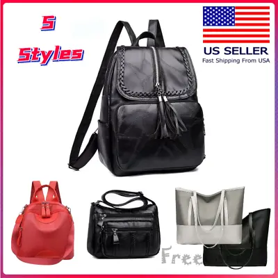Womens Pu Leather Backpack Travel School Backbag Tote Girls Shoulder Bag Fashion • $11.89