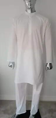  Indian Traditional White Cotton Men's Designer Casual Wear Kurta Pyjama Suit • £24.99
