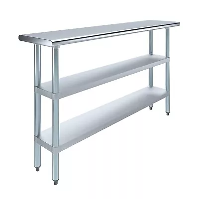 14 In. X 60 In. Stainless Steel Work Table With 2 Shelves | Metal Utility Table • $289.95