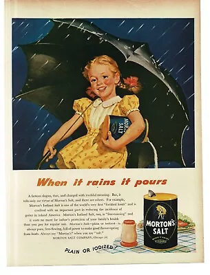 1946 Morton's Salt Mascot Girl With Umbrella Sarah Peldon Vintage Print Ad • $8.95