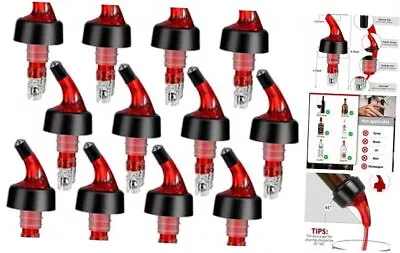 Automatic Measured Bottle Pourer - Quick Shot Spirit Measure 12 Pack Red 1.5oz • $34.22