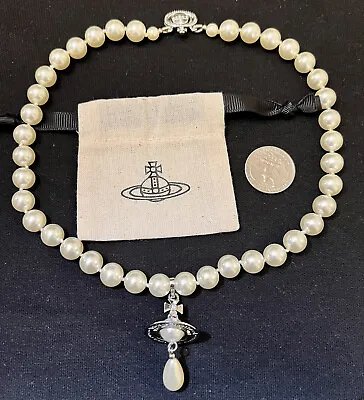 Vivienne Westwood Nana One Row Orb Silver-tone Pearl Drop Choker Necklace #310 • $93