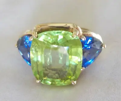Heavy 14K Yellow Gold 3 Stone Created Sapphire Ring - 15.84 Gm Sz 9.75 16.0 Ct • $548