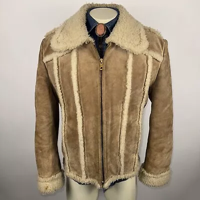 Grande Bay Coat Suede Leather Jacket Sherpa Western Marlboro Vintage 70s Mens 42 • $129.99