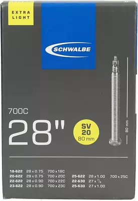 Schwalbe 10426383 80mm SV20 Extra Light Inner Bicycle Tube 28 Inches Black • $23.22