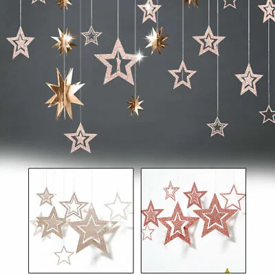 7 Pcs Paper Stars Hanging Wedding Party Birthday Hollow Table Home Garland Decor • $4.06