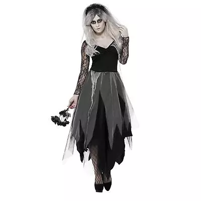 Adult Ladies Gothic Graveyard Bride Dead Zombie Fancy Dress Carnival Costume • £22.31