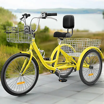 26  3-Wheel Adult Tricycle Trike 7-Speed Bikes W/Removable Basket Bright Yellow • $238.89