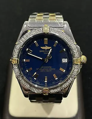 Breitling B10350 Windrider Wings 1.00ct Diamonds Blue Dial Automatic 38mm Watch • $3500