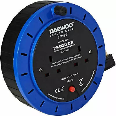 4 Way Gang 10 M Extension Lead Heavy Cable Home Duty Safety Cassette Reel 13 Amp • £18.94