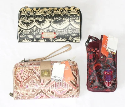 (3) New SAKROOTS Clutch Lot Crossbody Wristlet ARTIST CIRCLE Smartphone Owl • $105.98