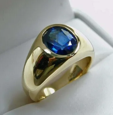 ''Natural Blue Sapphire'' 3Ct Oval-Cut Men's Wedding Ring 14K Yellow Gold Plated • $341.99