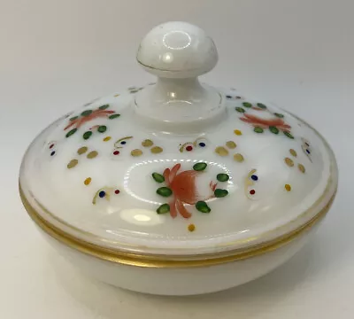 Vintage Vanity Hand Painted White Opaline Milk Glass Trinket Powder Box • $20