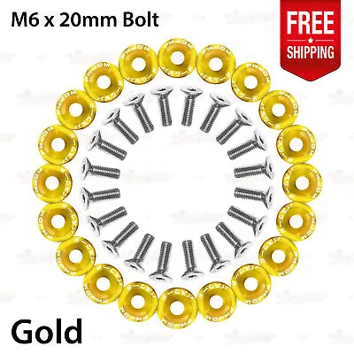 20 Pcs M6 JDM Billet Aluminum GOLD Fender Bumper Washer Engine Bay Dress Up Kit • $23.90