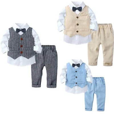 £23.75 • Buy Baby Boys 3Pcs Formal Gentleman Party Outfit Bow Tie Dress Shirt Vest Pant Set 