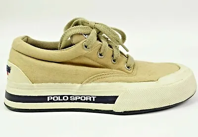 $24.04 • Buy Vintage 90s Polo Sport Ralph Lauren Sneakers Shoes Sz 6.5 Canvas Tan Spellout  D