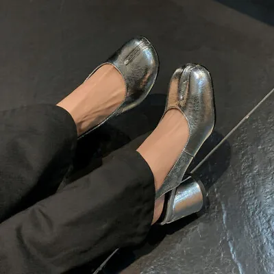 Maison Margiela Tabi Women's Leather Silver Split Toe High Heel Single Shoes • $161.49