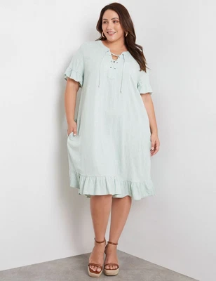 $28.96 • Buy Beme Eyelet Tie Neck Knee Length Dress Womens Plus Size Clothing  Dresses Mini