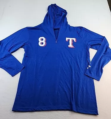 2019 Texas Rangers #8 Logo Mens Medium Blue Long Sleeve Summer Weight Hoodie • $16.19