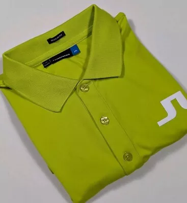 J. Lindeberg Big Bridge Golf Polo Shirt Lime Green Regular Fit Men's Medium • $24.95