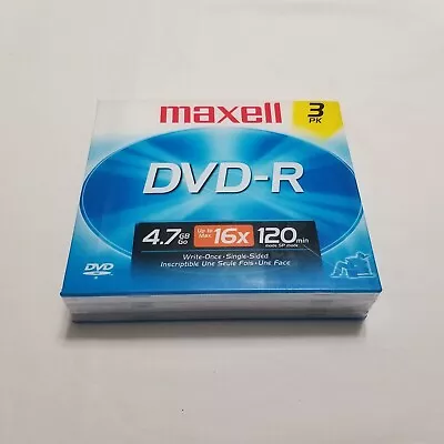 Maxell DVD-R 3-Pack Of Disks With Jewel Cases 4.7 GB / 16X 120 Min. - New Sealed • $11.69