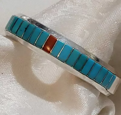 Vintage Zuni Natural Turquoise/a Coral Cuff Bracelet Marked El Gasper Sterling • $64.99