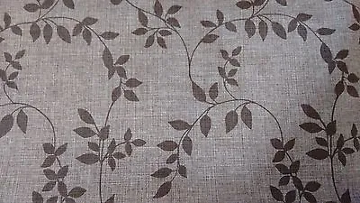 Brown Leaves On Taupe Linen Look Vinyl Wipe Clean Pvc Tablecloth • £9.09