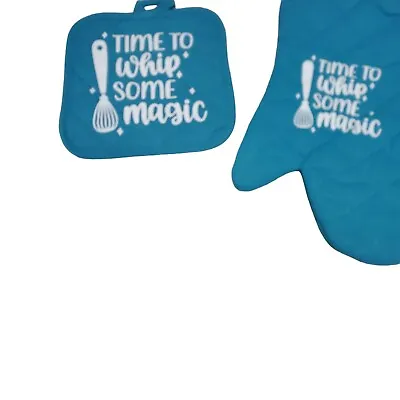 2 Pc. Pot Holder And Oven Met Set With Saying Time To Whip Some Magic Up • £12.52