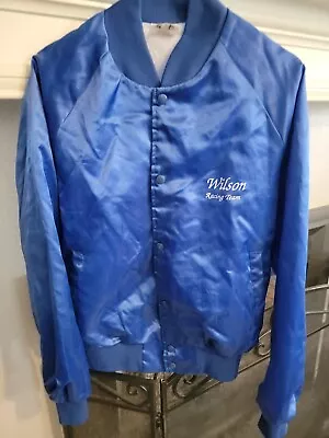 Vintage Satin Jacket Wilson Racing Team Mopar Medium Blue • $24.99