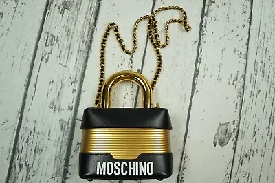 Used  Moschino H&M HM MTV Patent Shoulder Bag Chain Black Gold • $450
