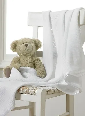 £11.33 • Buy Childs Blanket White Colour 100% Cotton Cellular Cot Bed Pram Moses Crib Basket
