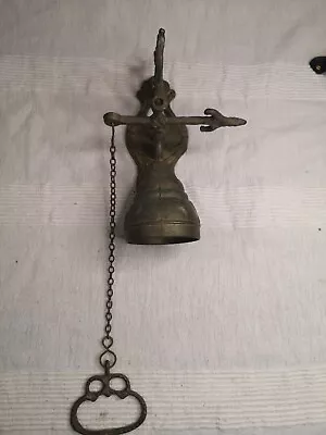 Vintage Wall Mounted Brass Monastery Bell. H-21cm W-12cm Bell Diameter-6cm #S • £24.99