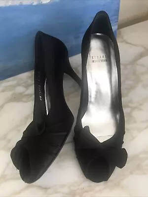 Stuart Weitzman Women’s Knot Black Satin Heels Party Pumps 8.5 Exc Vintage $325 • $106.25