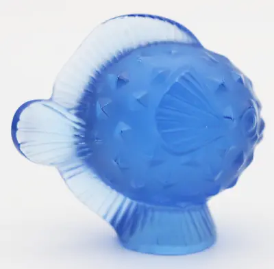 Outstanding LALIQUE France Crystal Gitane Blue PUFFER FISH Art Glass SCULPTURE • £160.58