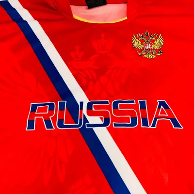 $29.89 • Buy Russia Mens Drako Soccer National Team Jersey Red Blue Crew Logo Emblem S