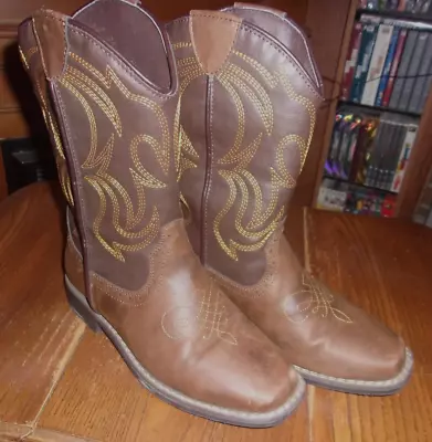 YOUTH SIZE 4  Rodeo Ropers Festival Cowboy Boots Western Style Square Toe Brown • $15