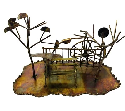 $31.99 • Buy MCM Brutalist Torch Cut Bronze Sculpture With Bench And Bicycle 