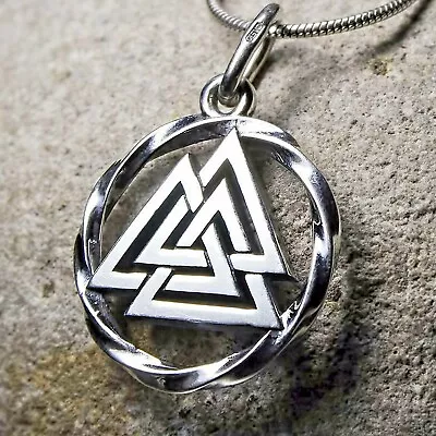 Valknut Pendant Necklace SILVER Viking Odin Knot Amulet Norse Mythology Jewelry • $39.60