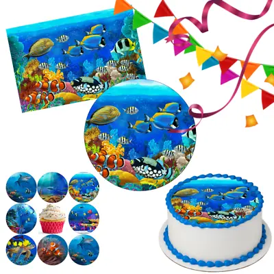 Fish Sea Aquarium Cake Topper Party Decoration Edible Birthday Gift Celebration • £6.49