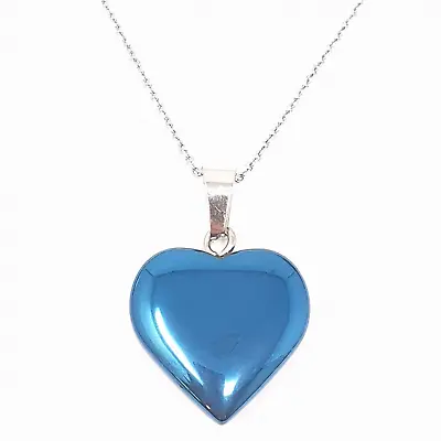 Blue Hematite Necklace Love Heart Pendant Gemstone 925 Sterling Silver • £4.95