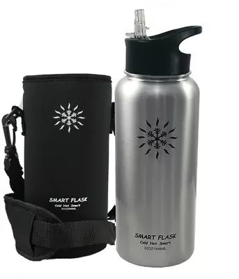 $20.95 • Buy Smart Flask Stainless Steel Water Bottle Vacuum Insulated 32oz, Pouch, Straw Lid