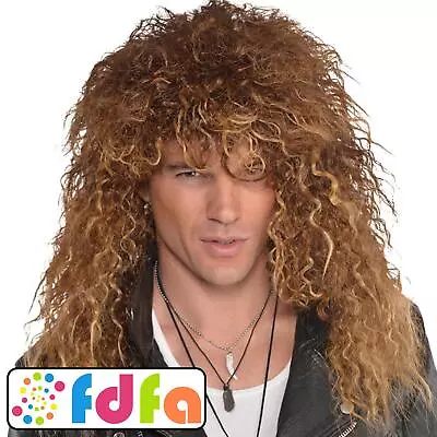 Amscan 1980s 80's Brown Glam Rock Wig Adults Mens Fancy Dress • £12.69